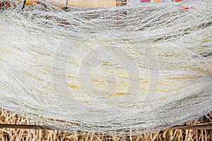 Raw silk thread in the silk farm is background