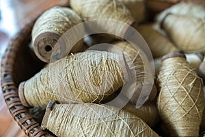 Raw silk thread in traditional yarn. Vietnamese silk made from silkworm