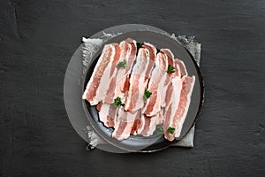 Raw sliced bacon