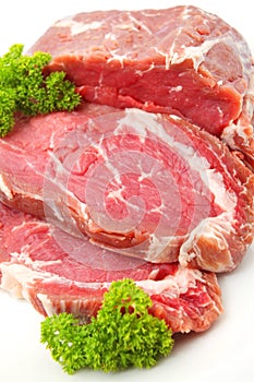 Raw sliced of beef meat or rib eye steak