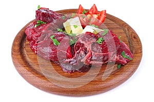 Raw small beef chunks