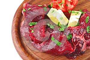 Raw small beef chunks