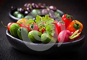 Raw snack vegetable with olives