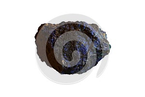 Raw specimen of Azurite rock stone isolated on white background.