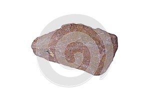 Raw specimen of Pink Arkosic Sandstone rock isolated on white background.