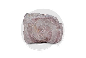 Raw specimen of Pink Arkosic Sandstone rock isolated on white background.