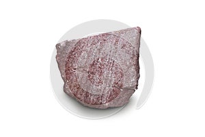 Raw specimen of Pink Arkosic Sandstone rock isolated on white background.