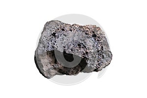 raw specimen of vesicular basalt rock isolated on white background.