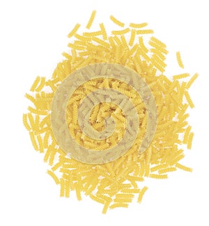 Raw spiral pasta isolated white background