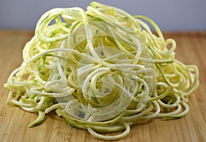 Raw spiralized zoodles closeup