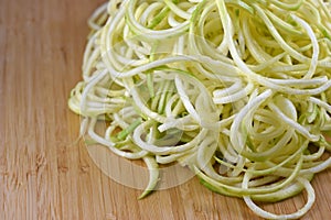 Raw spiralized zoodles closeup