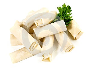 Raw Spring Rolls - Fast Food on white Background