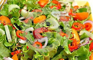 Raw, spring salad with colorful vegetables