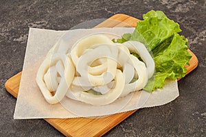 Raw squid rings for cooking