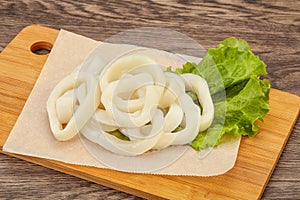 Raw squid rings for cooking