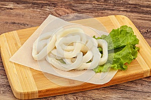 Raw squid rings for cooking