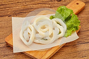 Raw squid rings for cooking