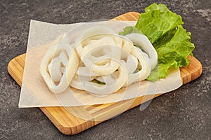 Raw squid rings for cooking