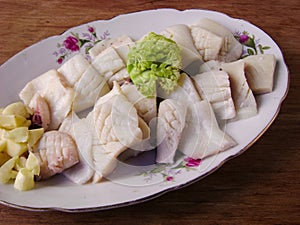 Raw squid slices pile