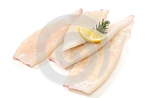 Raw squid tubes with lemon