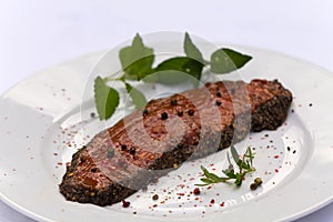 Raw Steak , marinated , with mint