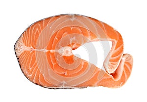 Raw steak of salmon on the white. Clipping path included.