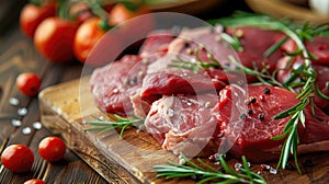 Raw Steak Seasoned with Herbs Ready for Cooking