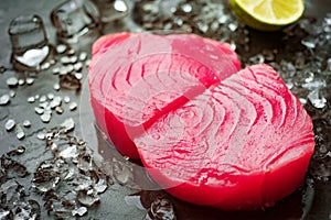 Raw steak of tuna yellowfin fillets