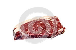 Raw Striploin steak New York from marbled beef on a white background, isolated