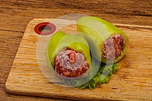 Raw stuffed bell pepper with meat