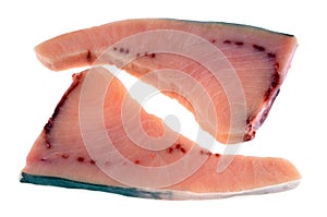 Raw swordfish steaks close-up on white background