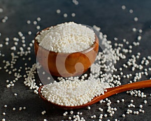 Raw tapioca pearls on a table