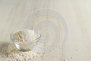 Raw tapioca pearls on a table
