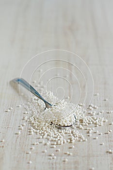 Raw tapioca pearls on a table