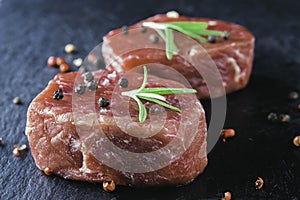 raw Tenderloin beef seasoned