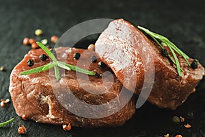 raw Tenderloin beef seasoned with salt