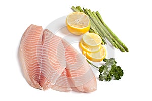 Raw tilapia with asparagus and lemon