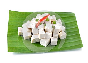 Raw tofu cut in dices