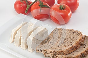 Raw tofu cut in dices and bread