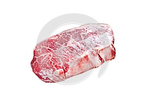 Raw Top Blade beef meat steak. Isolated on white background. Top view.