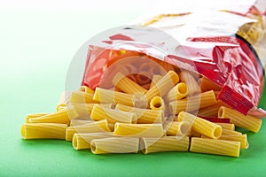 Raw tortiglioni pasta bag pack