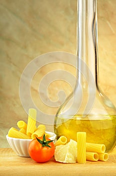 Raw tortiglioni pasta with other ingredients