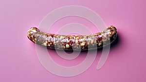 Raw traditional sausage on pink background