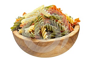 Raw tricolor fusilli or rotini pasta
