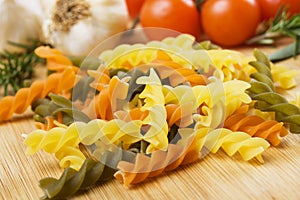 Raw tricolore pasta photo