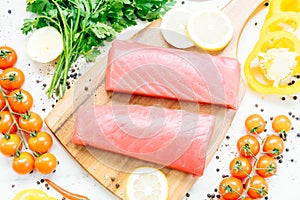 Raw tuna fish fillet meat