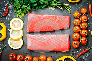 Raw tuna fish fillet meat