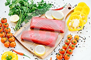 Raw tuna fish fillet meat