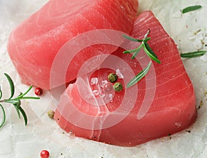 Raw Tuna fish steaks