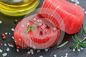 Raw Tuna fish steaks